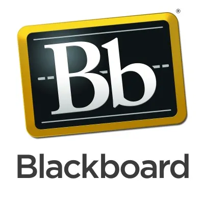 Blackboard logo features a black, gold-bordered sign with white “Bb” lettering above the word “Blackboard.”