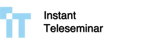 Logo with a light-blue geometric symbol beside black text reading “Instant Teleseminar.”