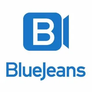 Blue camera-shaped logo with a white “B” above the blue “BlueJeans” wordmark on a white background.