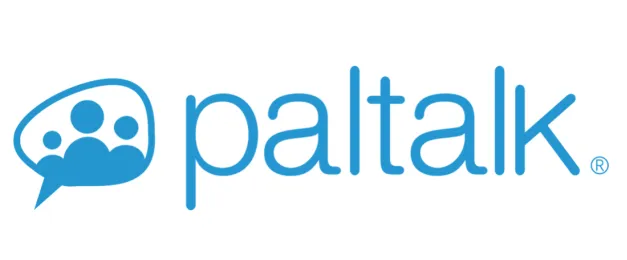 Paltalk logo in blue, featuring a speech bubble with three people beside the brand name on a white background.