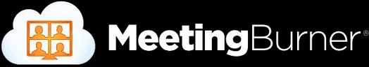 MeetingBurner logo with an orange four-person icon inside a white cloud beside white and gray lettering.