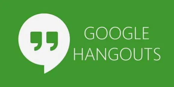 Google Hangouts logo appears beside white quotation marks inside a speech bubble on a green background.