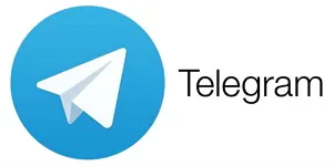Telegram logo featuring a white paper airplane inside a blue circle, with the word “Telegram” in black beside it.
