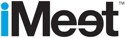 iMeet logo with a blue lowercase “i,” bold black “Meet” lettering, and a small trademark symbol.