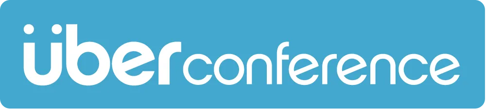 UberConference logo in white lettering on a solid blue background.