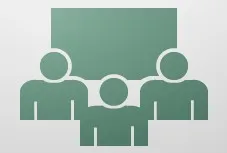 Silhouettes of people and overlapping speech bubbles appear in green against a light gray background.