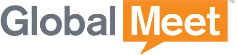 Logo displays gray “Global” beside white “Meet” inside an orange speech bubble.