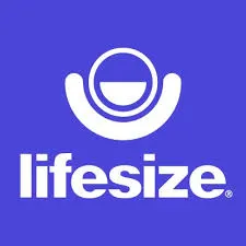Lifesize logo features white lowercase text and a stylized circular smiling face on a solid purple background.