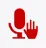 Microphone and raised hand icon appear in red against a pale blue background.