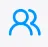 Blue outline icon of two overlapping people on a light gray background.