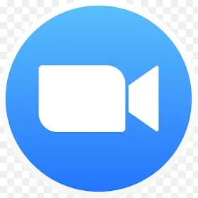 Blue circle with a white video camera icon centered against a transparent checkerboard background.