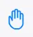 Blue outlined hand icon with palm facing forward on a light gray background.