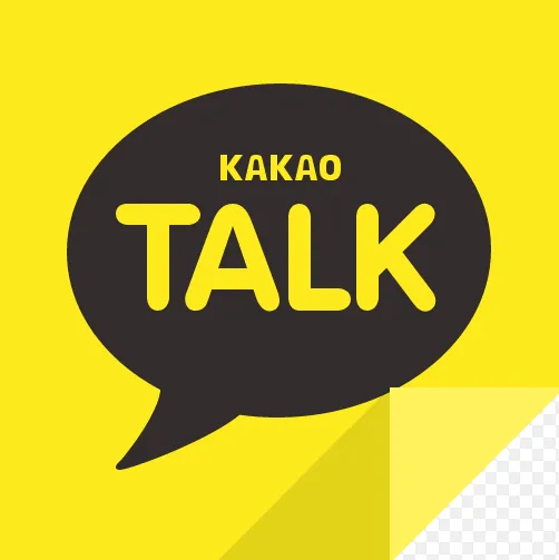 KakaoTalk logo with bold yellow text inside a dark speech bubble on a bright yellow background.