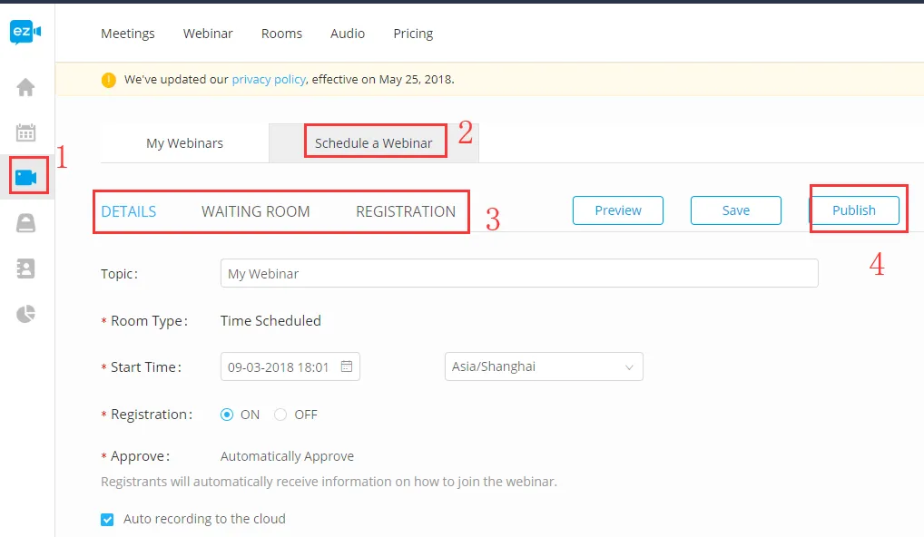 schedule a webinar with ezTalks Webinar