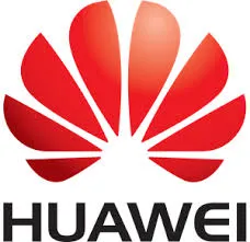 Huawei logo with red petal-like shapes above bold black Huawei lettering on a white background.