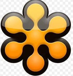 Orange and yellow five-petaled flower-shaped icon with thick black outlines on a transparent checkerboard background.