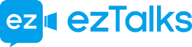 Blue ezTalks logo with a speech bubble and video camera icon.