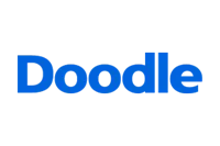 Blue “Doodle” text with a stylized orange figure forming the central letters, outlined in black on a white background.