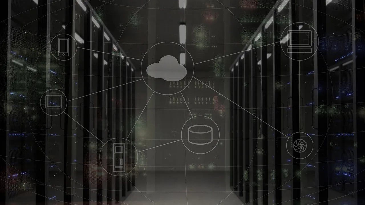 Data center cloud connection diagram with server room network.