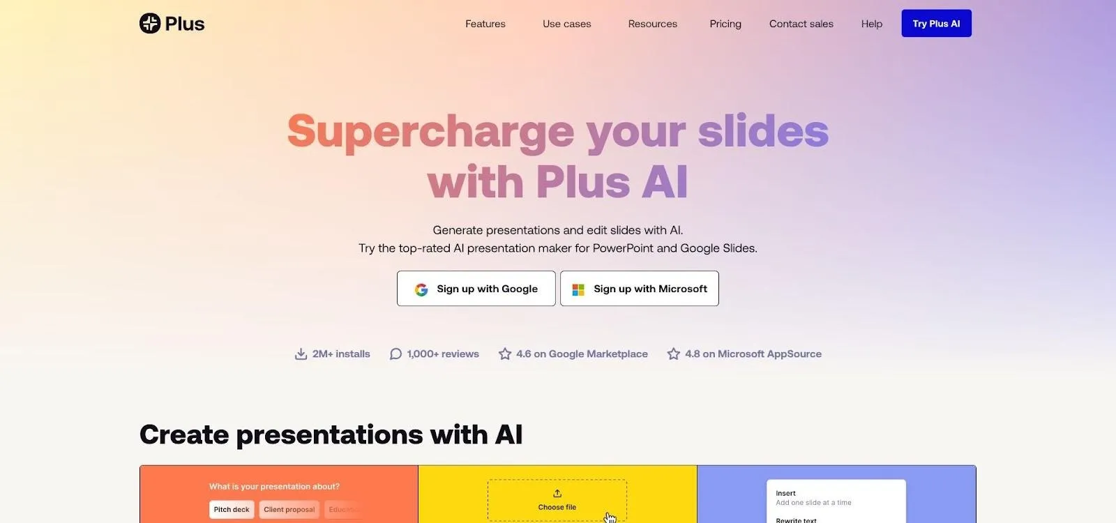 Plus AI add-on inside a slides editor generating a presentation draft.