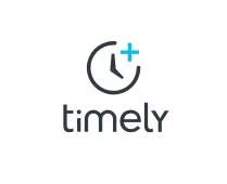 Timely logo featuring a dark circular clock with a turquoise plus sign above the lowercase wordmark.
