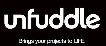 White Unfuddle logo and tagline reading “Brings your projects to LIFE.” on a black background.