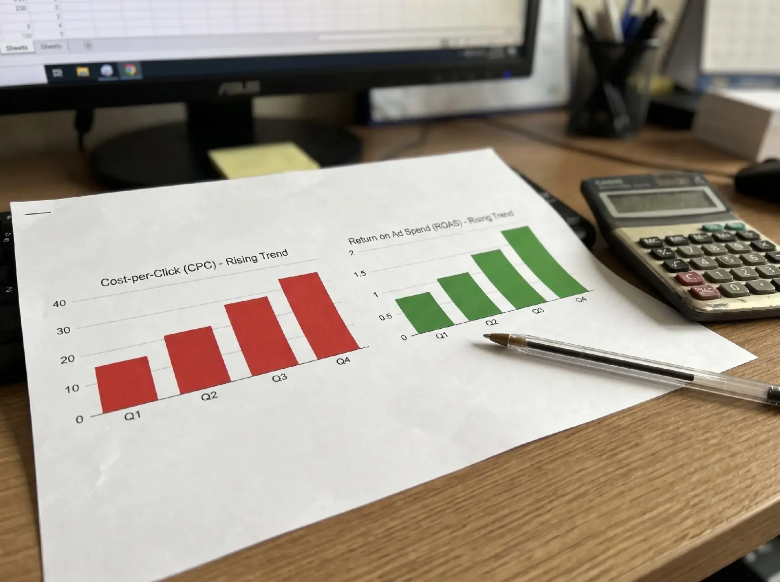 PPC performance report comparing CPC trends and ROAS growth for digital advertising campaigns